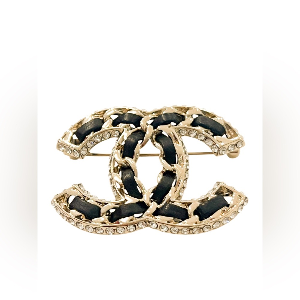 Chanel Gold and Black Interlocking CC Brooch